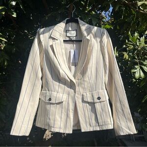 NWT ALEXIS ivory cream pin stripe one button long sleeve blazer jacket